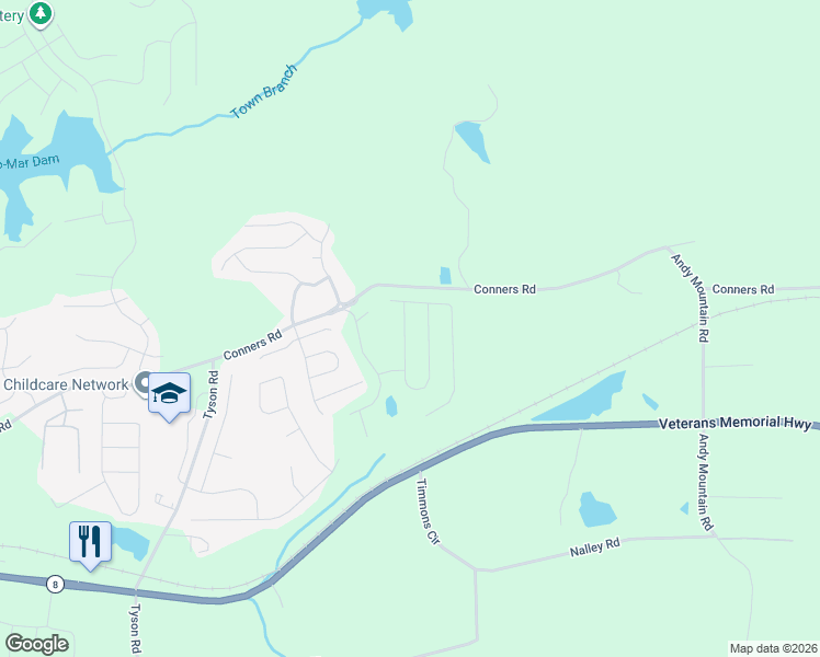 map of restaurants, bars, coffee shops, grocery stores, and more near 9071-9199 Conners Road in Villa Rica