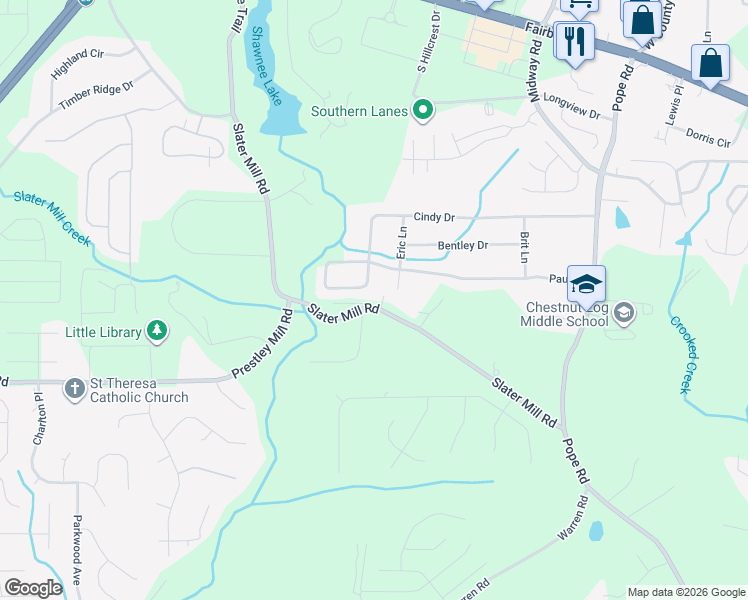 map of restaurants, bars, coffee shops, grocery stores, and more near 2518 Carol Circle in Douglasville