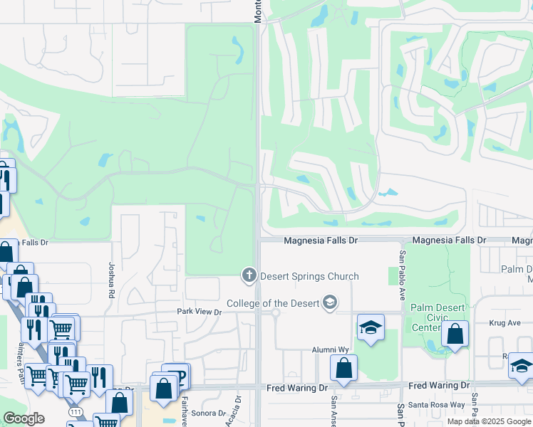 map of restaurants, bars, coffee shops, grocery stores, and more near 126 Castellana West in Palm Desert