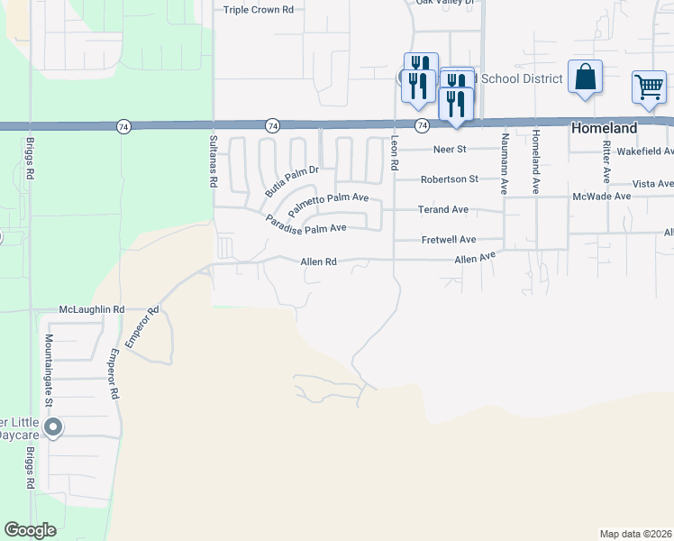 map of restaurants, bars, coffee shops, grocery stores, and more near 30865 Allen Avenue in Homeland