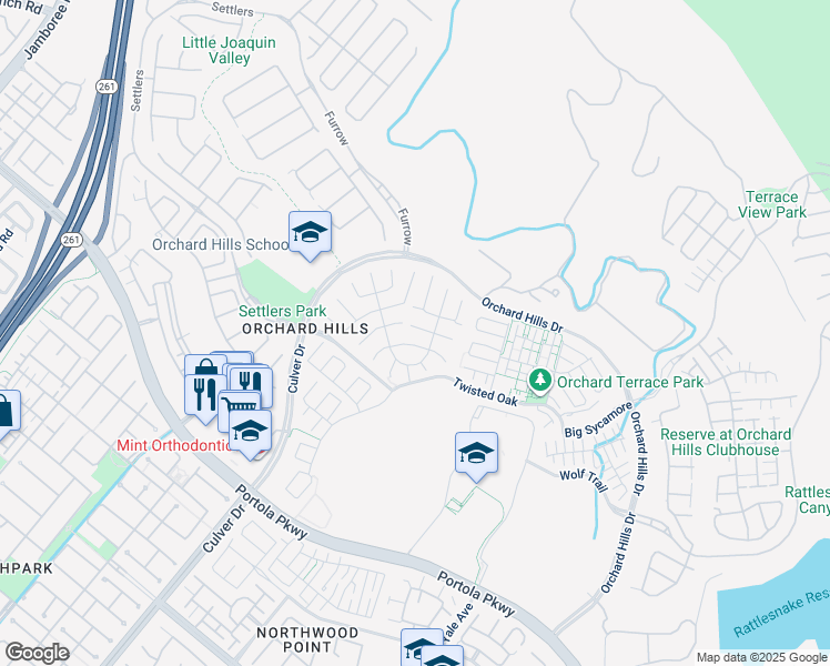 map of restaurants, bars, coffee shops, grocery stores, and more near 54 Stetson in Irvine