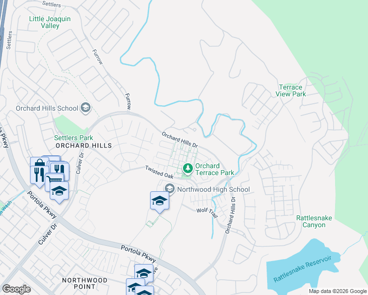map of restaurants, bars, coffee shops, grocery stores, and more near 126 Mighty Oak in Irvine