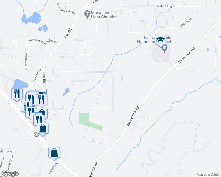 map of restaurants, bars, coffee shops, grocery stores, and more near 8957 Meadow Drive in Lithia Springs
