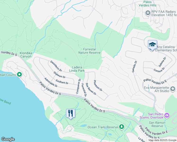 map of restaurants, bars, coffee shops, grocery stores, and more near 3839 Pirate Drive in Rancho Palos Verdes