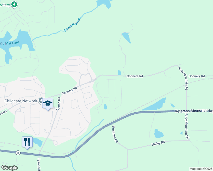 map of restaurants, bars, coffee shops, grocery stores, and more near 9071-9199 Conners Road in Villa Rica