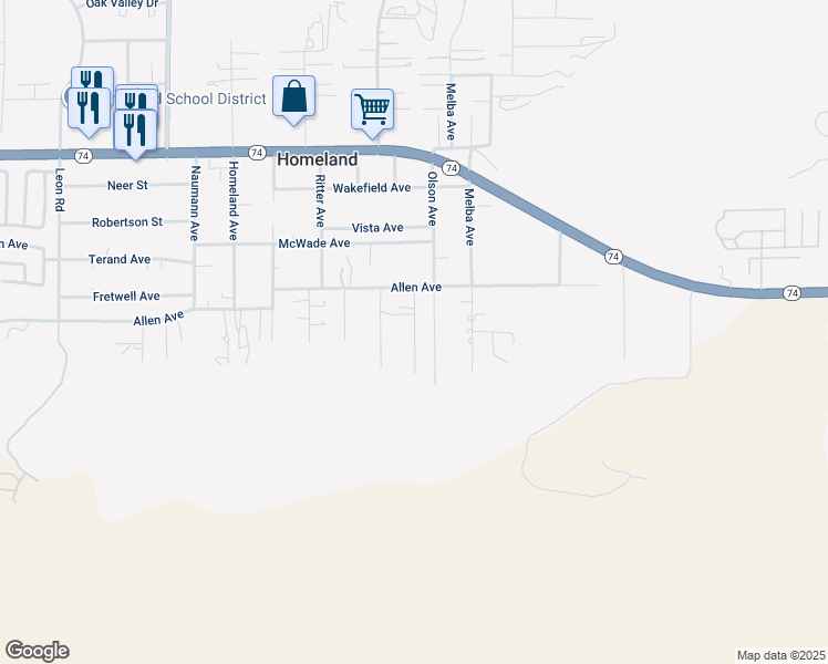 map of restaurants, bars, coffee shops, grocery stores, and more near Osborne Lane in Homeland