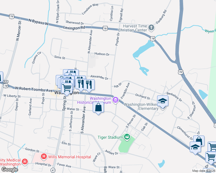 map of restaurants, bars, coffee shops, grocery stores, and more near 115 Poplar Drive in Washington