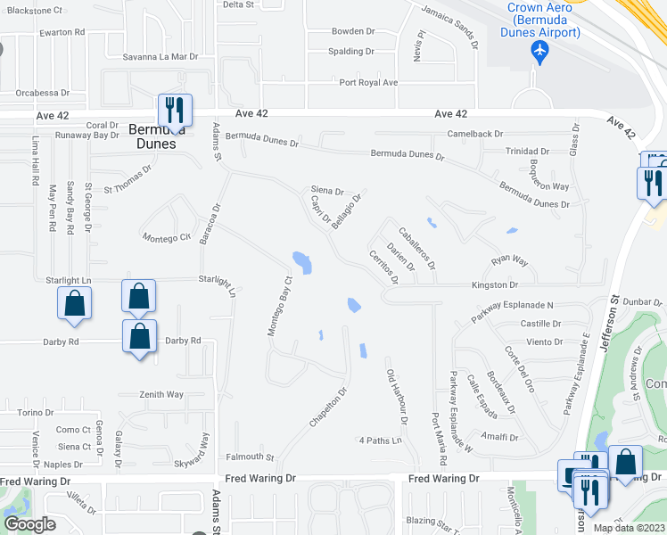map of restaurants, bars, coffee shops, grocery stores, and more near 42-765 Adams Street in Bermuda Dunes