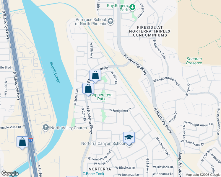 map of restaurants, bars, coffee shops, grocery stores, and more near 2330 West Blue Sky Drive in Phoenix