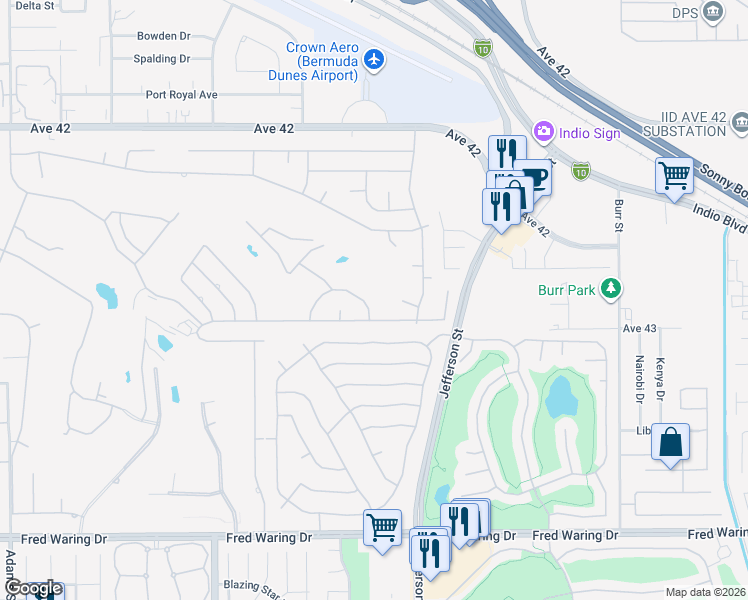 map of restaurants, bars, coffee shops, grocery stores, and more near 79860 Ryan Way in Bermuda Dunes
