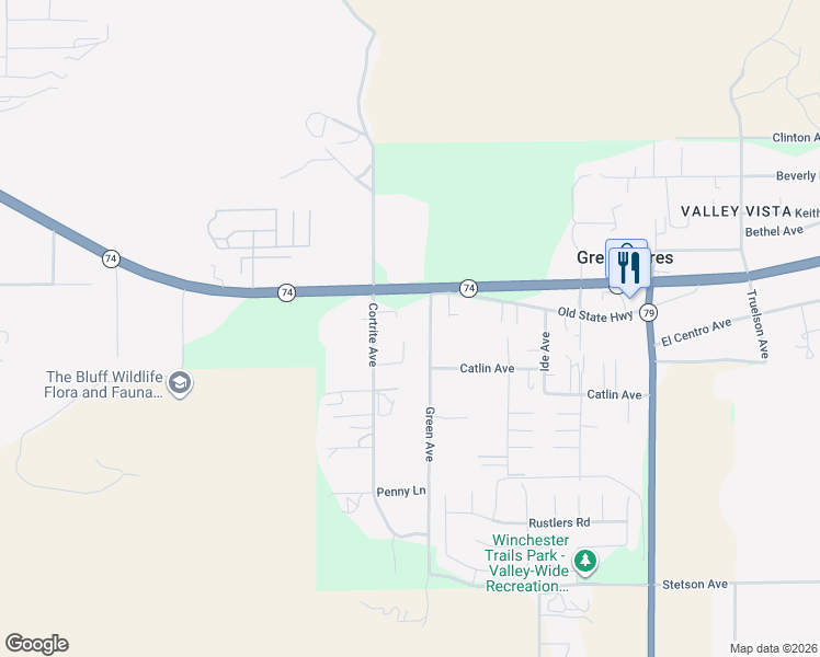map of restaurants, bars, coffee shops, grocery stores, and more near 26380 Parasol Drive in Hemet