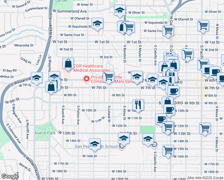 map of restaurants, bars, coffee shops, grocery stores, and more near 1066 West 7th Street in Los Angeles