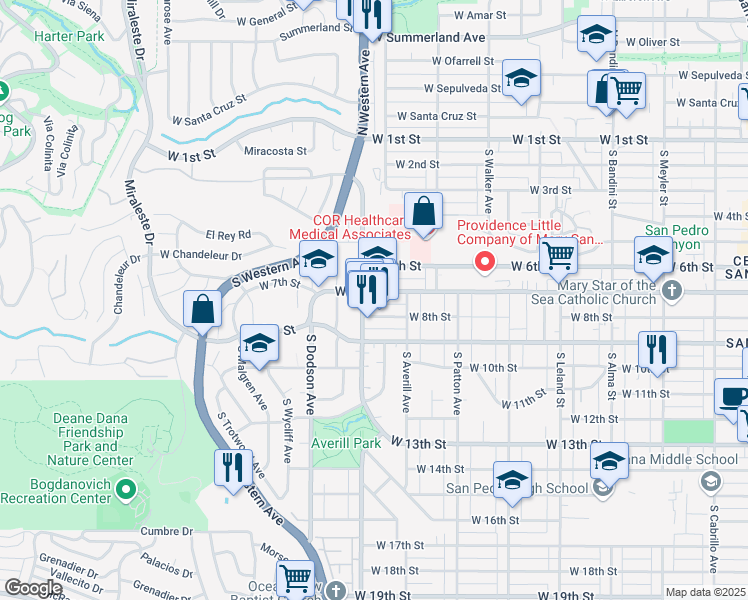 map of restaurants, bars, coffee shops, grocery stores, and more near 1451 West 7th Street in Los Angeles