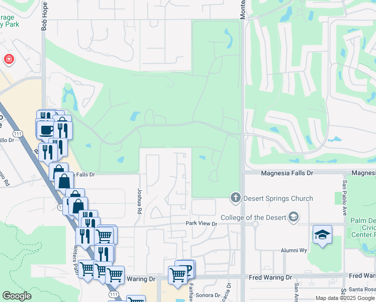map of restaurants, bars, coffee shops, grocery stores, and more near 6 Pristina Court in Rancho Mirage