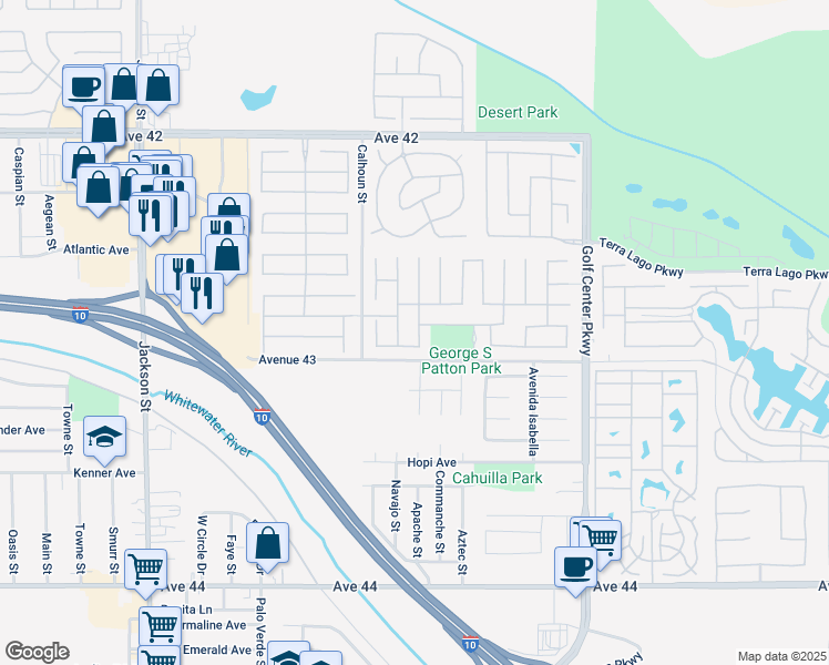 map of restaurants, bars, coffee shops, grocery stores, and more near 83721 Mirabella Drive in Indio