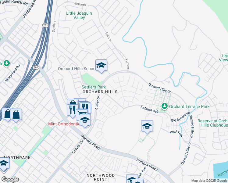 map of restaurants, bars, coffee shops, grocery stores, and more near 66 Copper Mine in Irvine