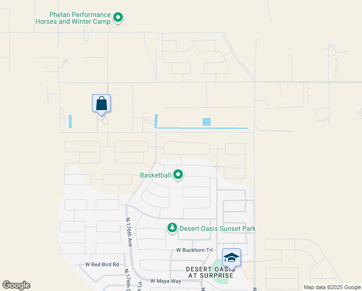 map of restaurants, bars, coffee shops, grocery stores, and more near 17331 West Desert Vista Trail in Surprise