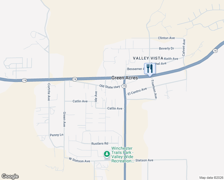 map of restaurants, bars, coffee shops, grocery stores, and more near 33363 Old State Highway in Hemet