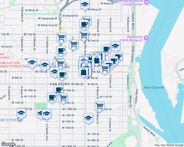 map of restaurants, bars, coffee shops, grocery stores, and more near 458 West 7th Street in Los Angeles