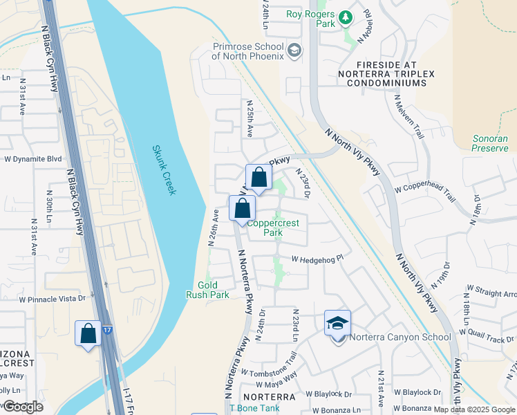 map of restaurants, bars, coffee shops, grocery stores, and more near 2425 West Running Deer Trail in Phoenix