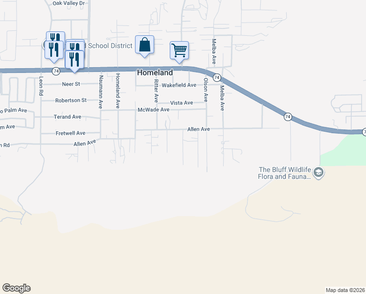 map of restaurants, bars, coffee shops, grocery stores, and more near Kelly Lane in Homeland