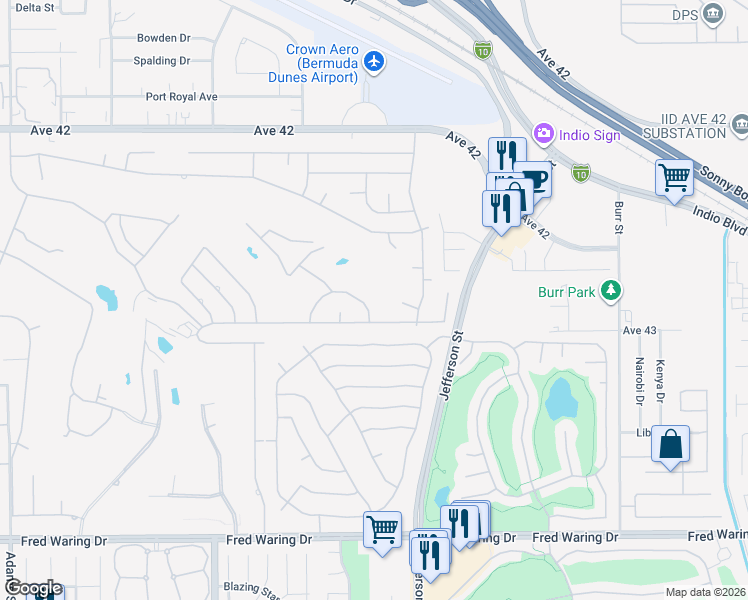 map of restaurants, bars, coffee shops, grocery stores, and more near 79860 Ryan Way in Bermuda Dunes