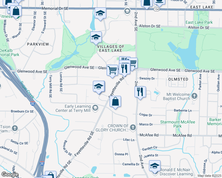 map of restaurants, bars, coffee shops, grocery stores, and more near 697 Fayetteville Road Southeast in Atlanta