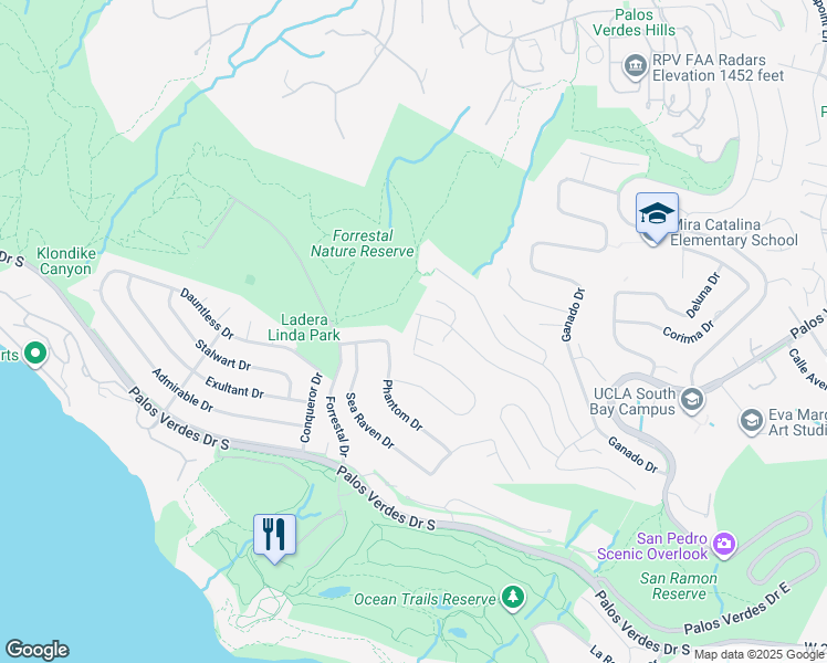 map of restaurants, bars, coffee shops, grocery stores, and more near 30915 Oceangrove Drive in Rancho Palos Verdes
