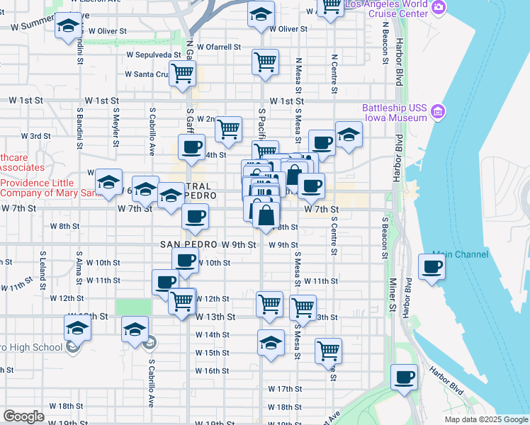 map of restaurants, bars, coffee shops, grocery stores, and more near 464 West 7th Street in Los Angeles