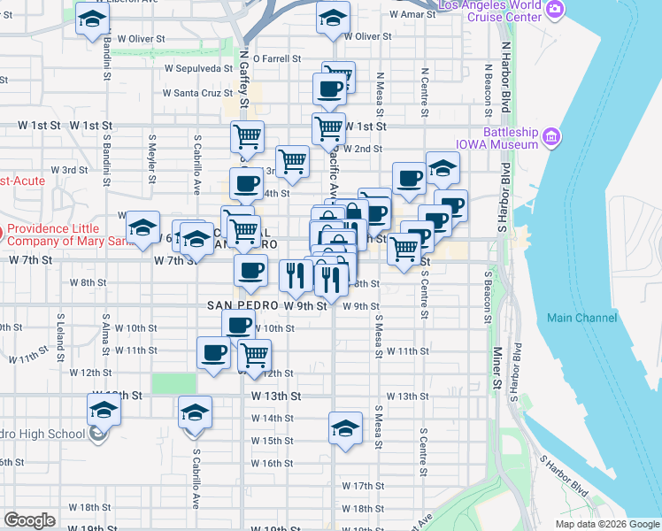 map of restaurants, bars, coffee shops, grocery stores, and more near 520 West 7th Street in Los Angeles