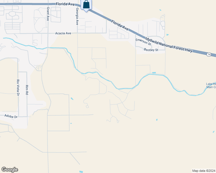 map of restaurants, bars, coffee shops, grocery stores, and more near 45520 Denizen Heights Road in Hemet