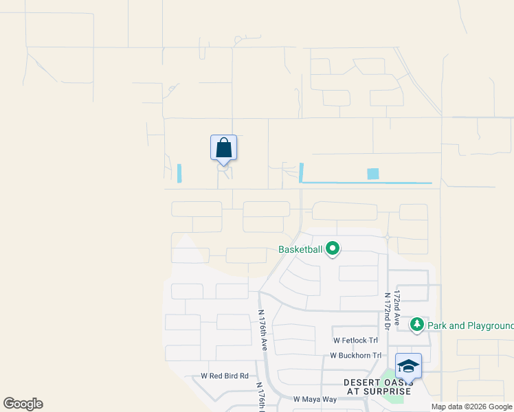 map of restaurants, bars, coffee shops, grocery stores, and more near 17559 West Blue Sky Drive in Surprise