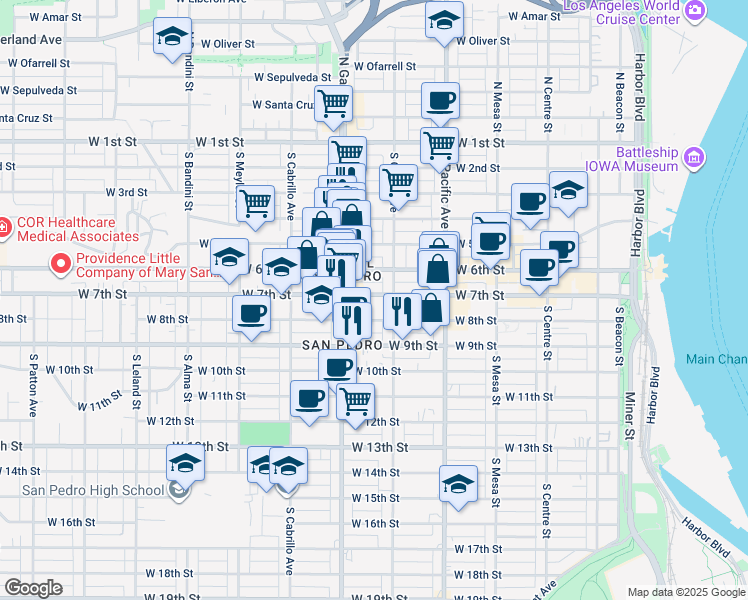 map of restaurants, bars, coffee shops, grocery stores, and more near 660 West 7th Street in Los Angeles