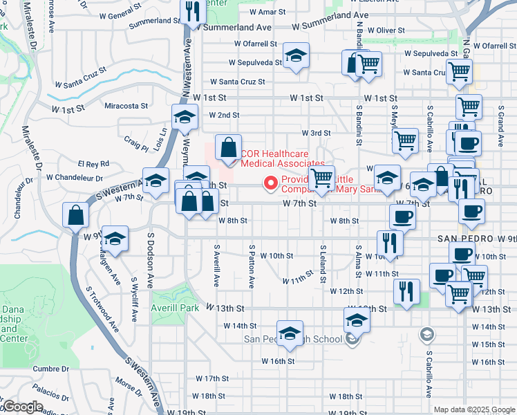map of restaurants, bars, coffee shops, grocery stores, and more near 1300 West 7th Street in Los Angeles