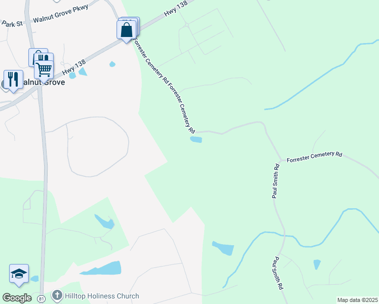 map of restaurants, bars, coffee shops, grocery stores, and more near 881 Forrester Cemetery Road in Covington