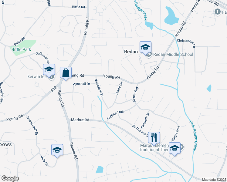 map of restaurants, bars, coffee shops, grocery stores, and more near 5561 Petite Point in Lithonia