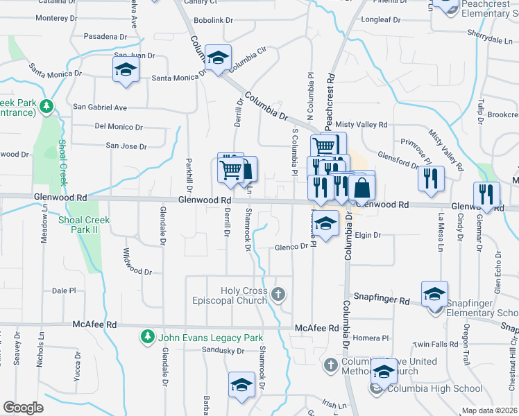 map of restaurants, bars, coffee shops, grocery stores, and more near 3915 Glenwood Road in Decatur