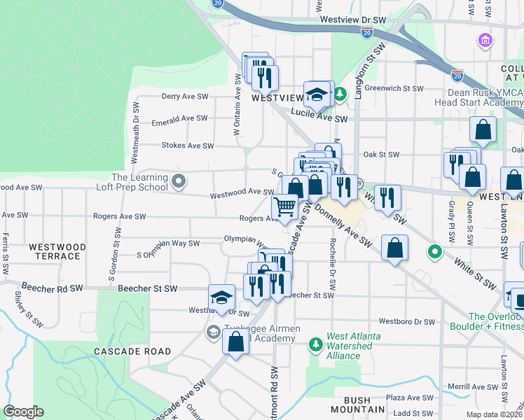 map of restaurants, bars, coffee shops, grocery stores, and more near 642 Willard Avenue Southwest in Atlanta