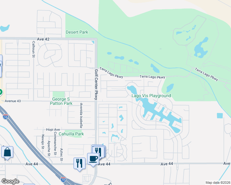 map of restaurants, bars, coffee shops, grocery stores, and more near 84155 Tramonto Way in Indio
