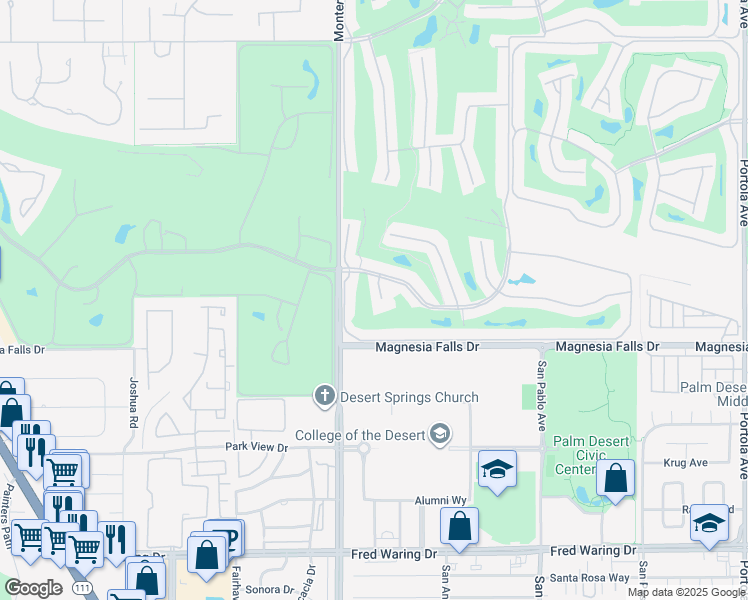 map of restaurants, bars, coffee shops, grocery stores, and more near 113 Juan Circle in Palm Desert