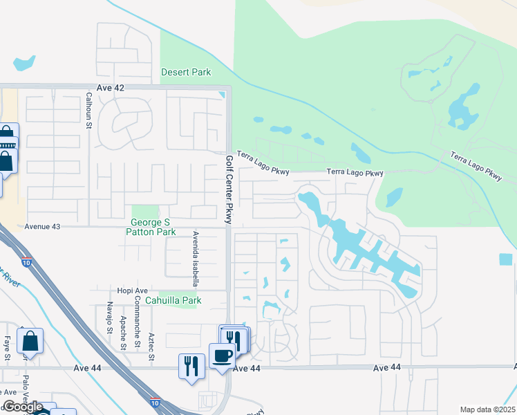 map of restaurants, bars, coffee shops, grocery stores, and more near 84105 Tramonto Way in Indio