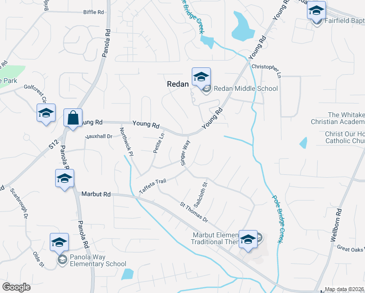 map of restaurants, bars, coffee shops, grocery stores, and more near 1811 Singer Way in Lithonia