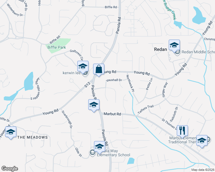map of restaurants, bars, coffee shops, grocery stores, and more near 5460 Covent Way in Lithonia