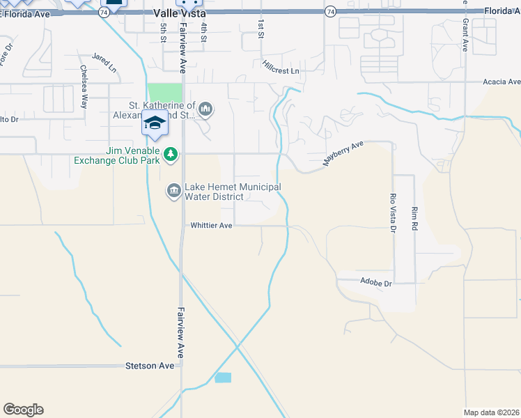 map of restaurants, bars, coffee shops, grocery stores, and more near 44273 French Circle in Hemet