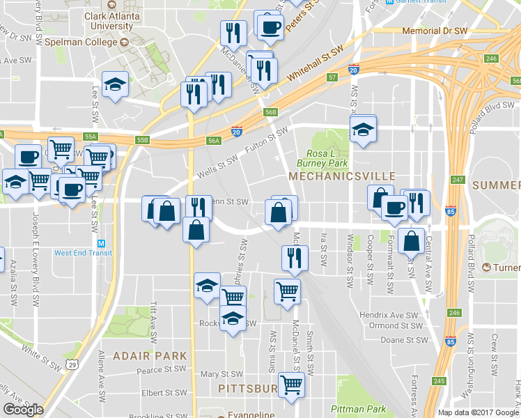 map of restaurants, bars, coffee shops, grocery stores, and more near 488 Glenn Street Southwest in Atlanta
