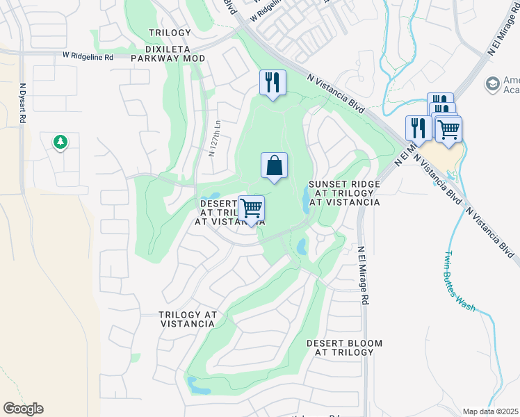 map of restaurants, bars, coffee shops, grocery stores, and more near 12901 West Red Fox Road in Peoria