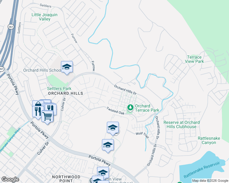 map of restaurants, bars, coffee shops, grocery stores, and more near 94 Thoroughbred in Irvine
