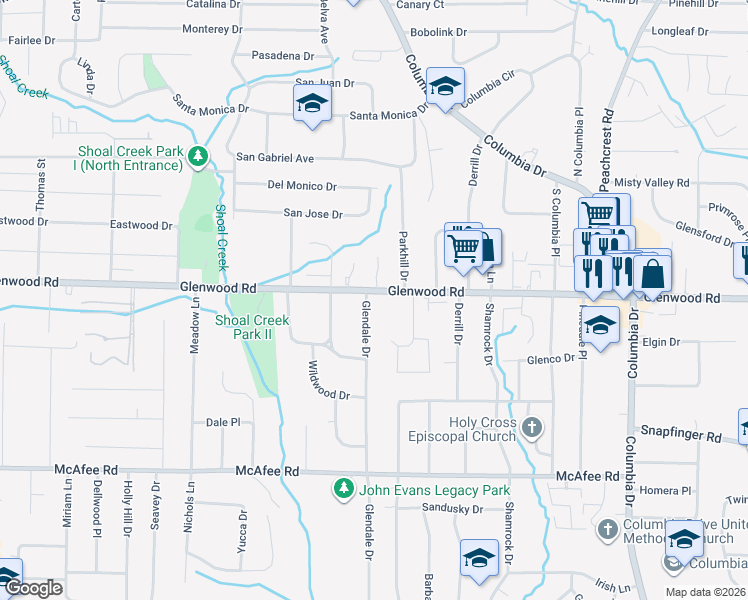 map of restaurants, bars, coffee shops, grocery stores, and more near 3808 Glenwood Road in Decatur