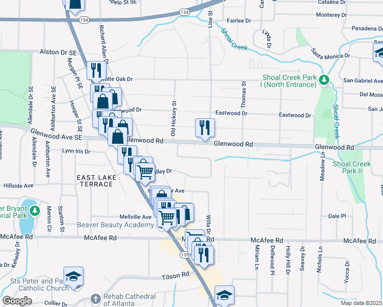 map of restaurants, bars, coffee shops, grocery stores, and more near 2769 Glenvalley Drive in Decatur