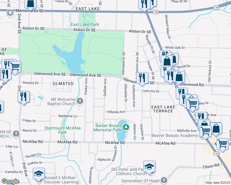 map of restaurants, bars, coffee shops, grocery stores, and more near 522 Quillian Avenue in Decatur